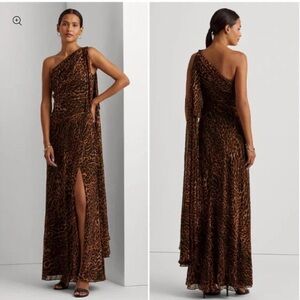 Lauren Ralph Lauren Ocelot-Print One-Shoulder Gown